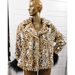 St John Cheetah Animal Print Faux Fur Jacket‎ from Nordstrom sz 16